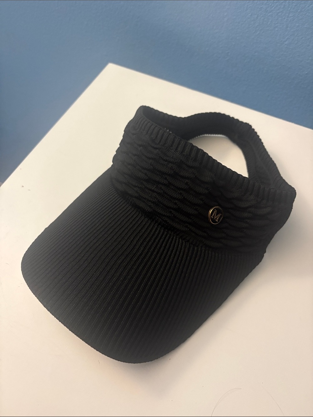 Kids Black Knit Visor with Metal Emblem